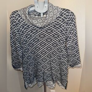 Anthropologie Gray and White Geometric Pattern Cowl Neck Tunic Sweater